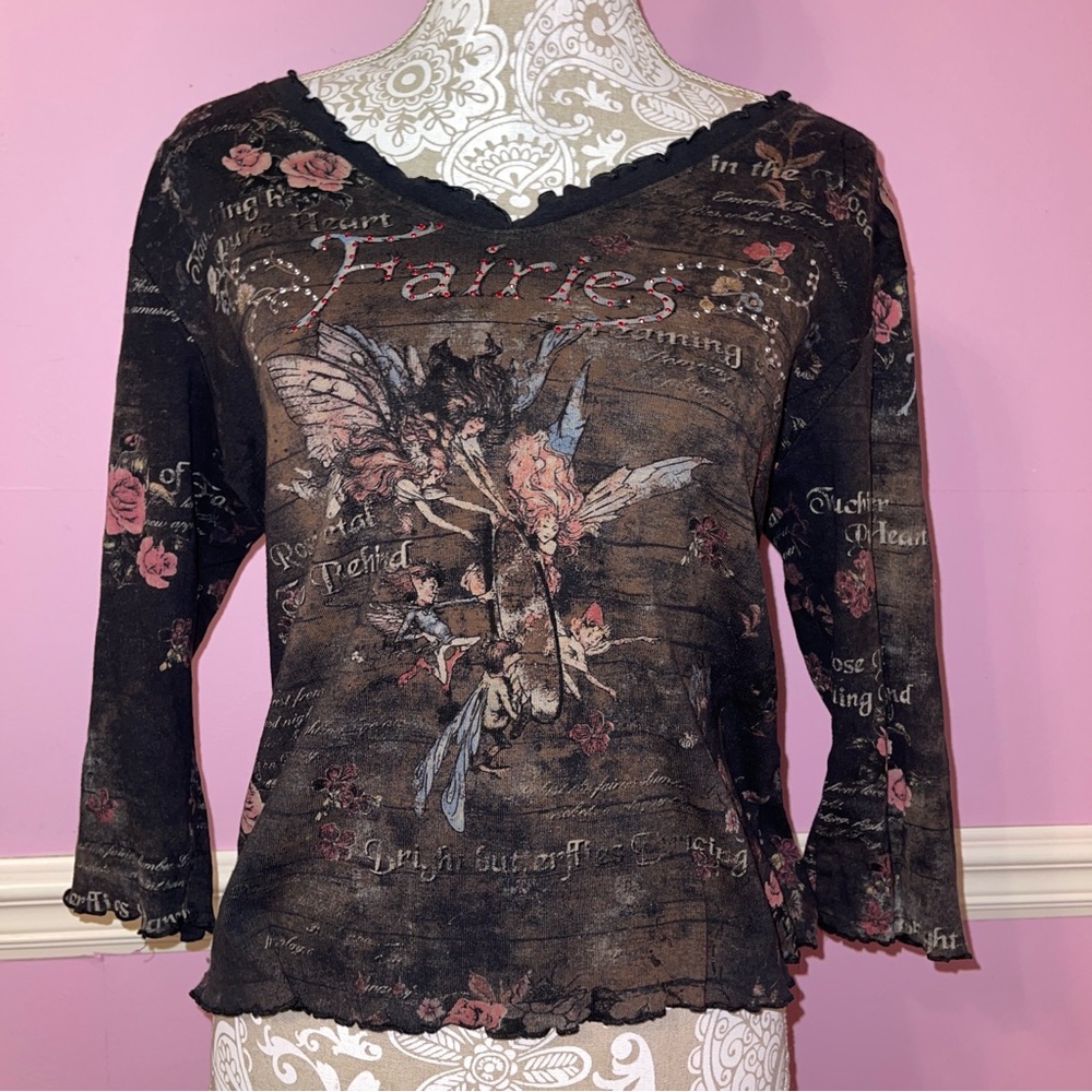 Vintage Y2K 90s cactus Victorian top shirt fairycore cottage grunge fairy euro
